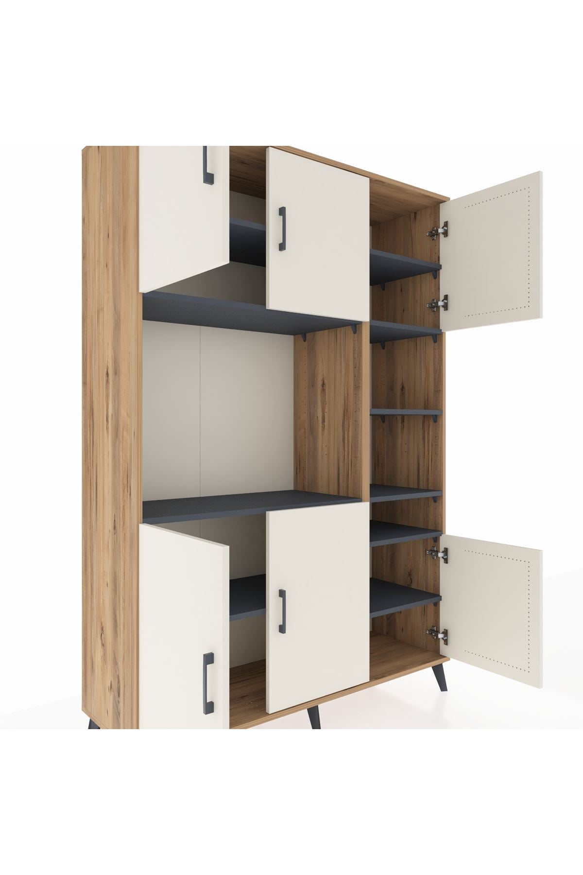 Hyperion Dolap 10 Raflı 6 Kapaklı 132x44x195 Çam-Aytaşı/Antrasit