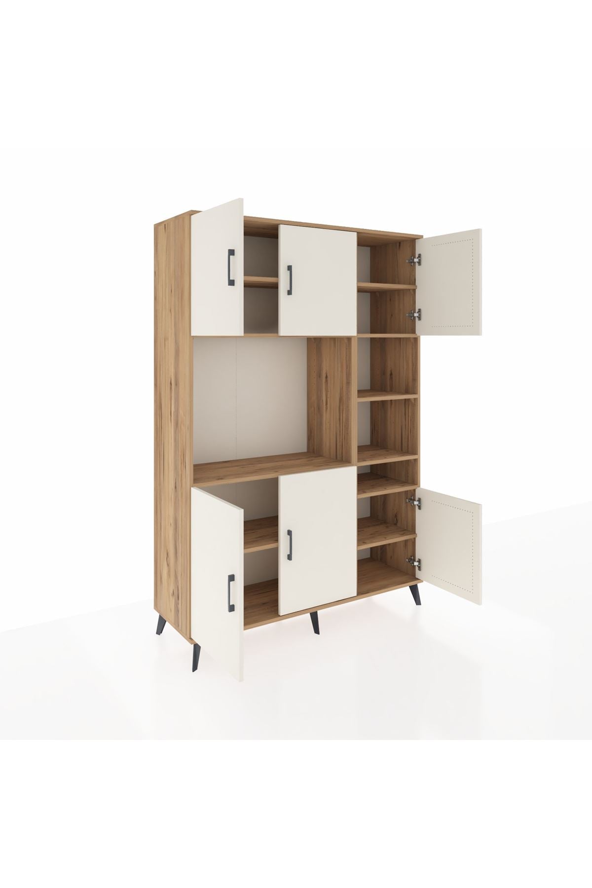 Hyperion Dolap 10 Raflı 6 Kapaklı 132x44x195 Çam-Aytaşı/Çam