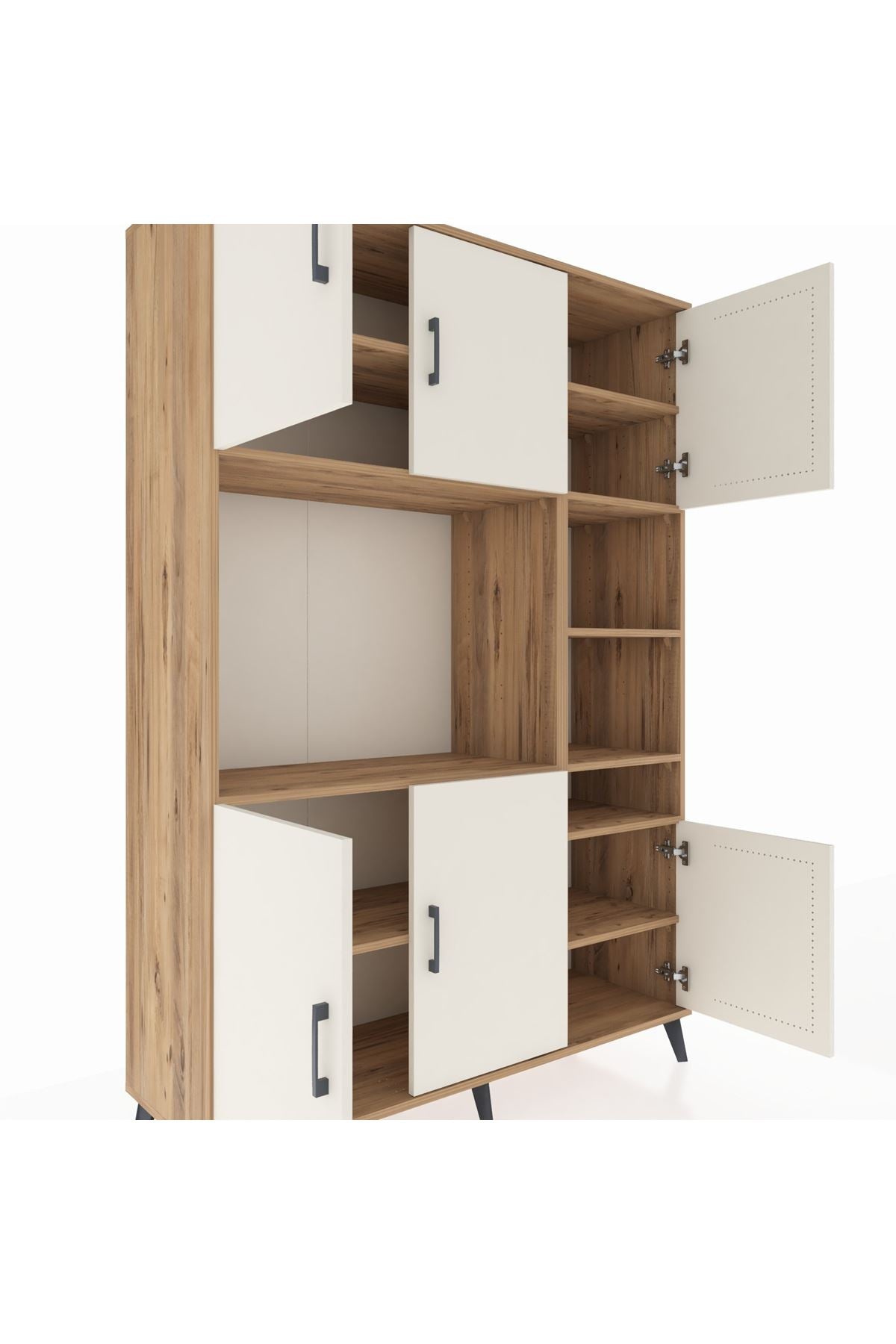 Hyperion Dolap 10 Raflı 6 Kapaklı 132x44x195 Çam-Aytaşı/Çam