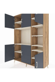 Hyperion Dolap 10 Raflı 6 Kapaklı 132x44x195 Çam-Antrasit/Aytaşı