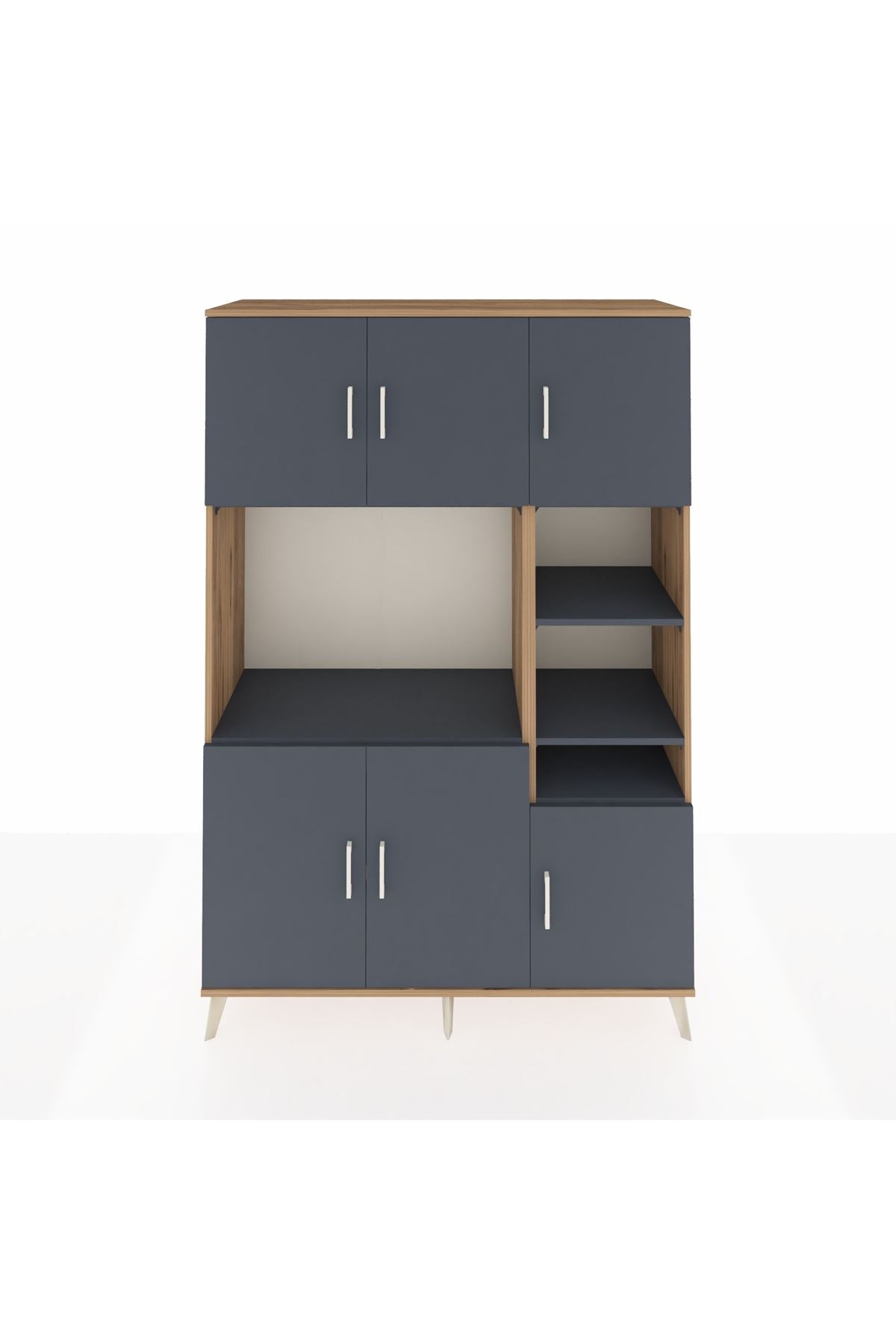 Hyperion Dolap 10 Raflı 6 Kapaklı 132x44x195 Çam-Antrasit/Antrasit