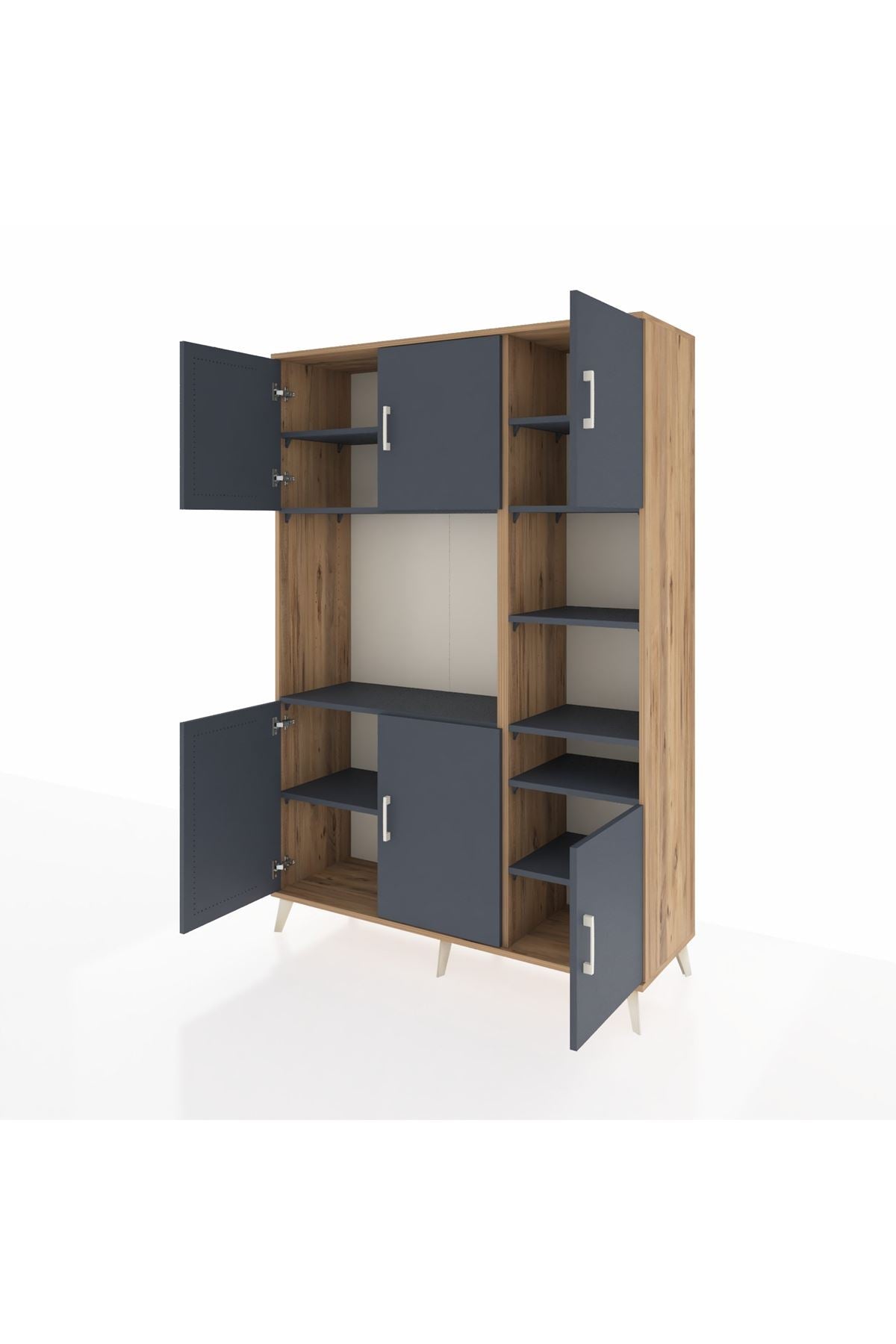 Hyperion Dolap 10 Raflı 6 Kapaklı 132x44x195 Çam-Antrasit/Antrasit