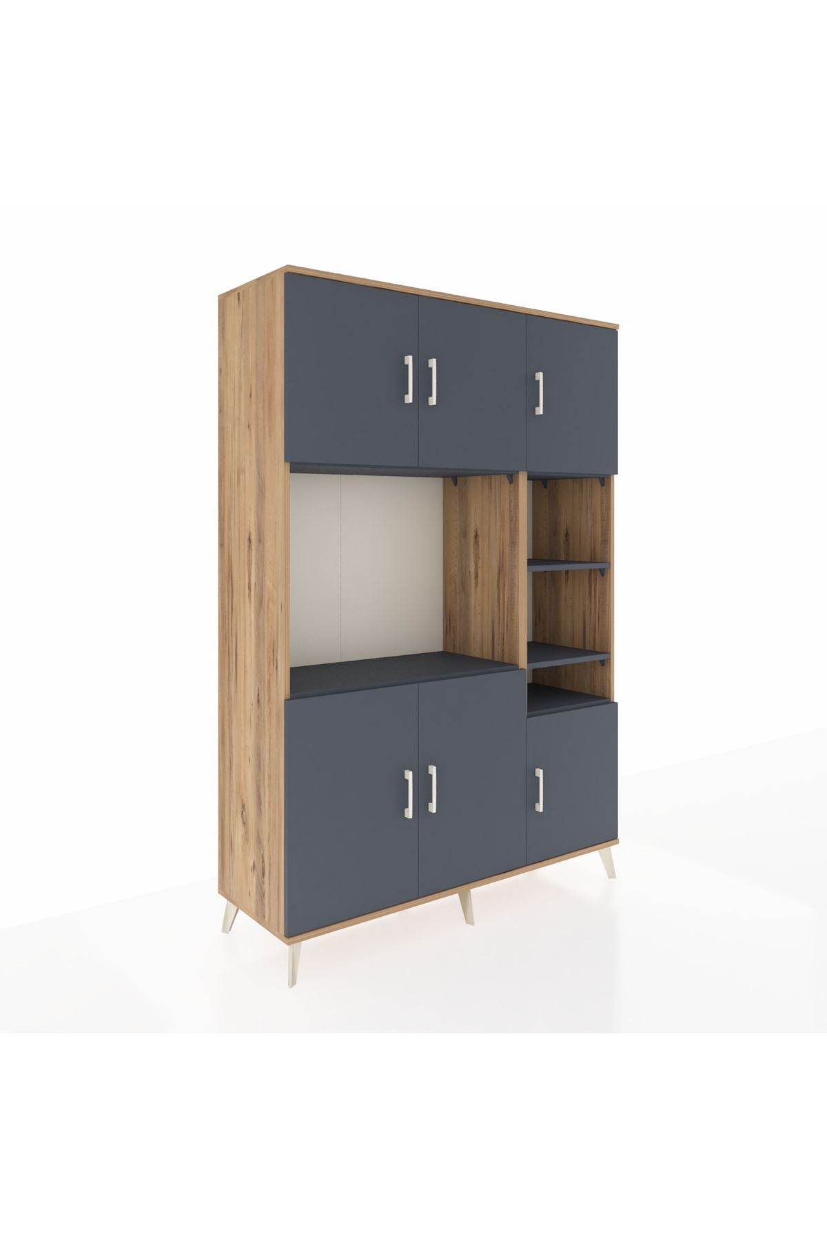 Hyperion Dolap 10 Raflı 6 Kapaklı 132x44x195 Çam-Antrasit/Antrasit