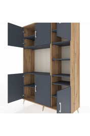 Hyperion Dolap 10 Raflı 6 Kapaklı 132x44x195 Çam-Antrasit/Antrasit