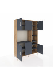 Hyperion Dolap 10 Raflı 6 Kapaklı 132x44x195 Çam-Antrasit/Antrasit