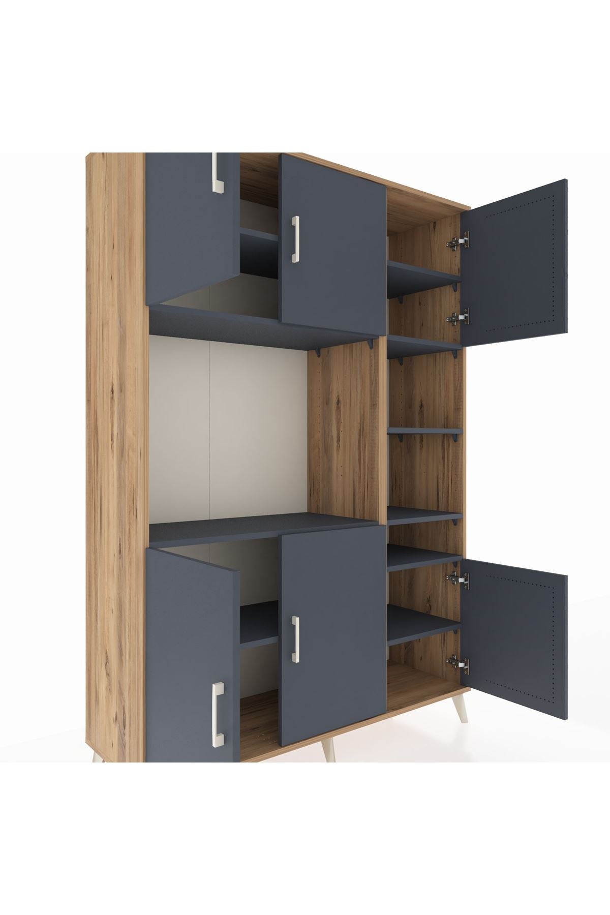 Hyperion Dolap 10 Raflı 6 Kapaklı 132x44x195 Çam-Antrasit/Antrasit