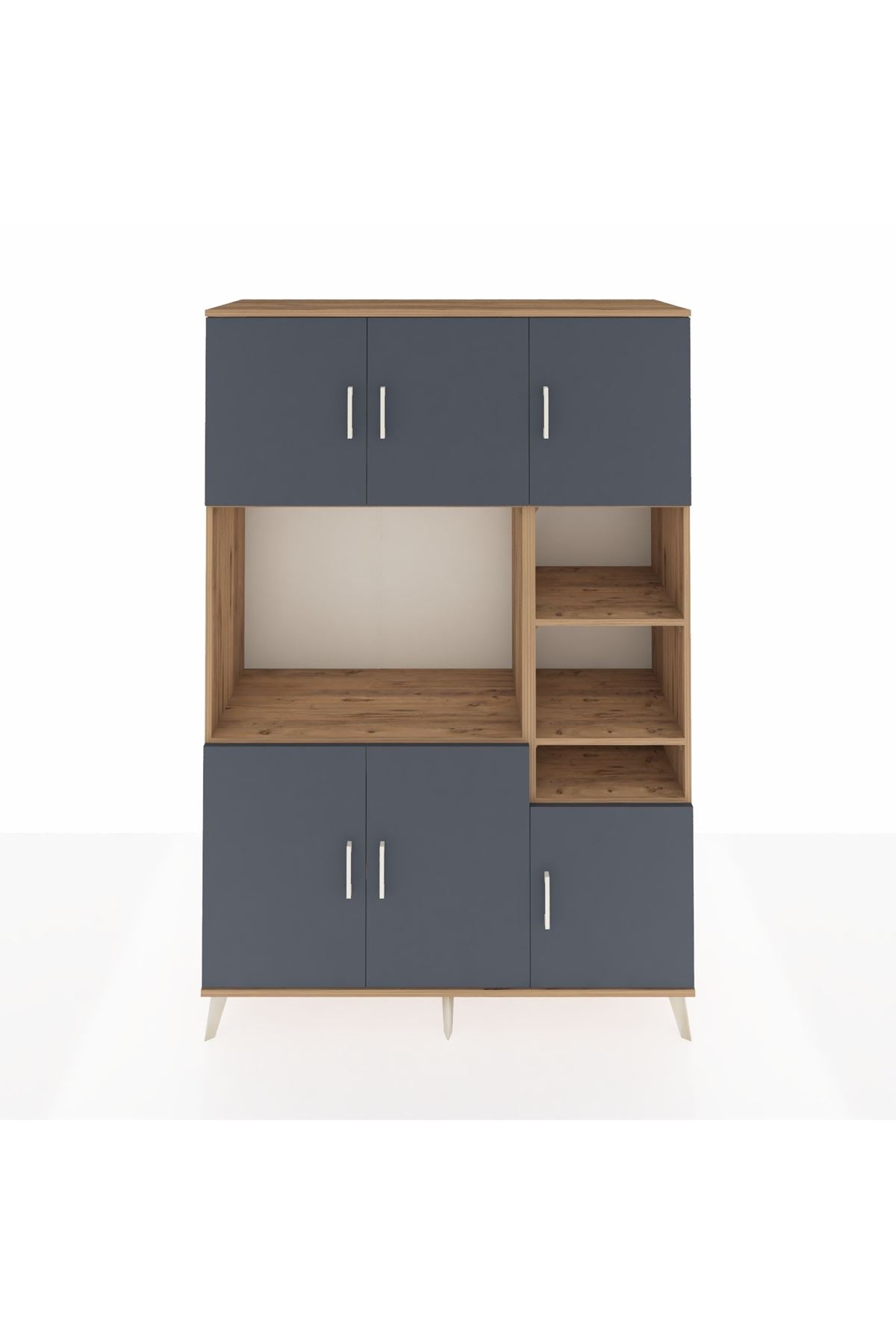 Hyperion Dolap 10 Raflı 6 Kapaklı 132x44x195 Çam-Antrasit/Çam