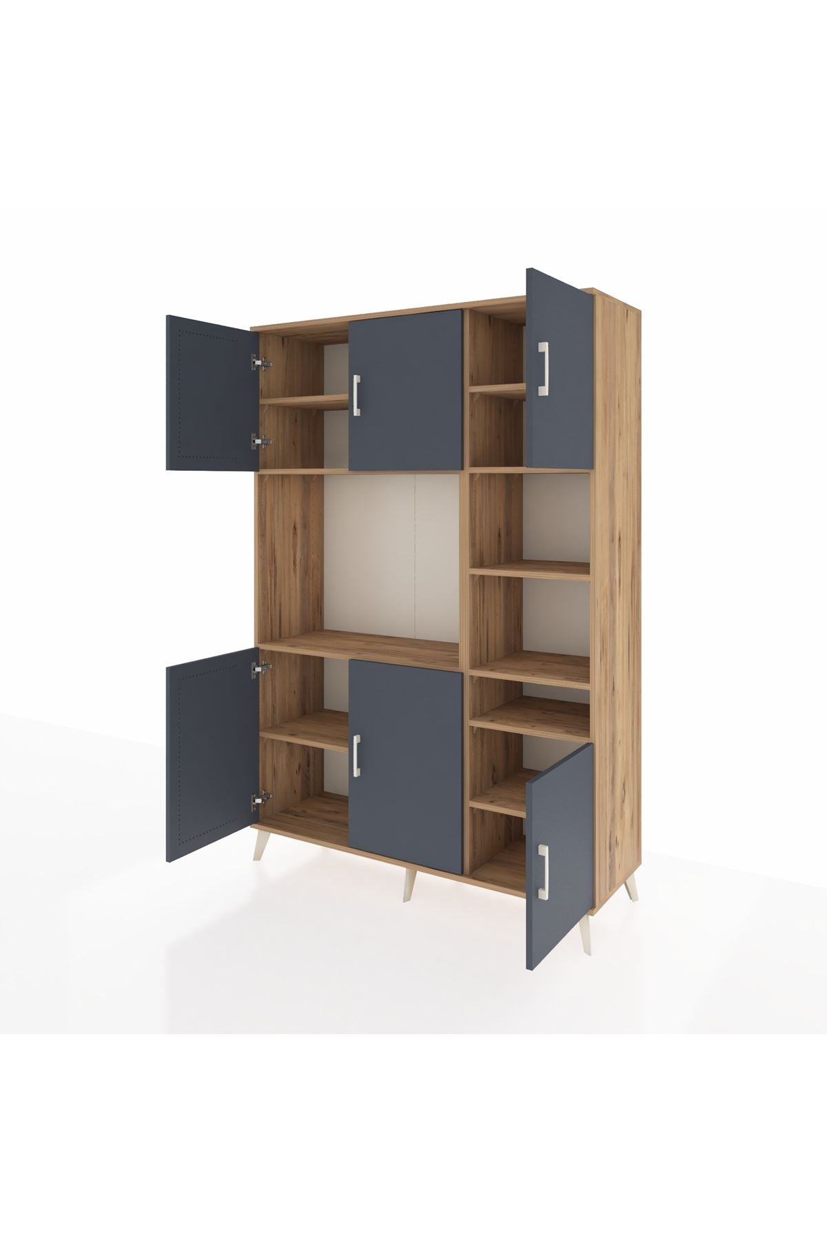 Hyperion Dolap 10 Raflı 6 Kapaklı 132x44x195 Çam-Antrasit/Çam