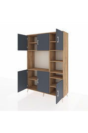 Hyperion Dolap 10 Raflı 6 Kapaklı 132x44x195 Çam-Antrasit/Çam