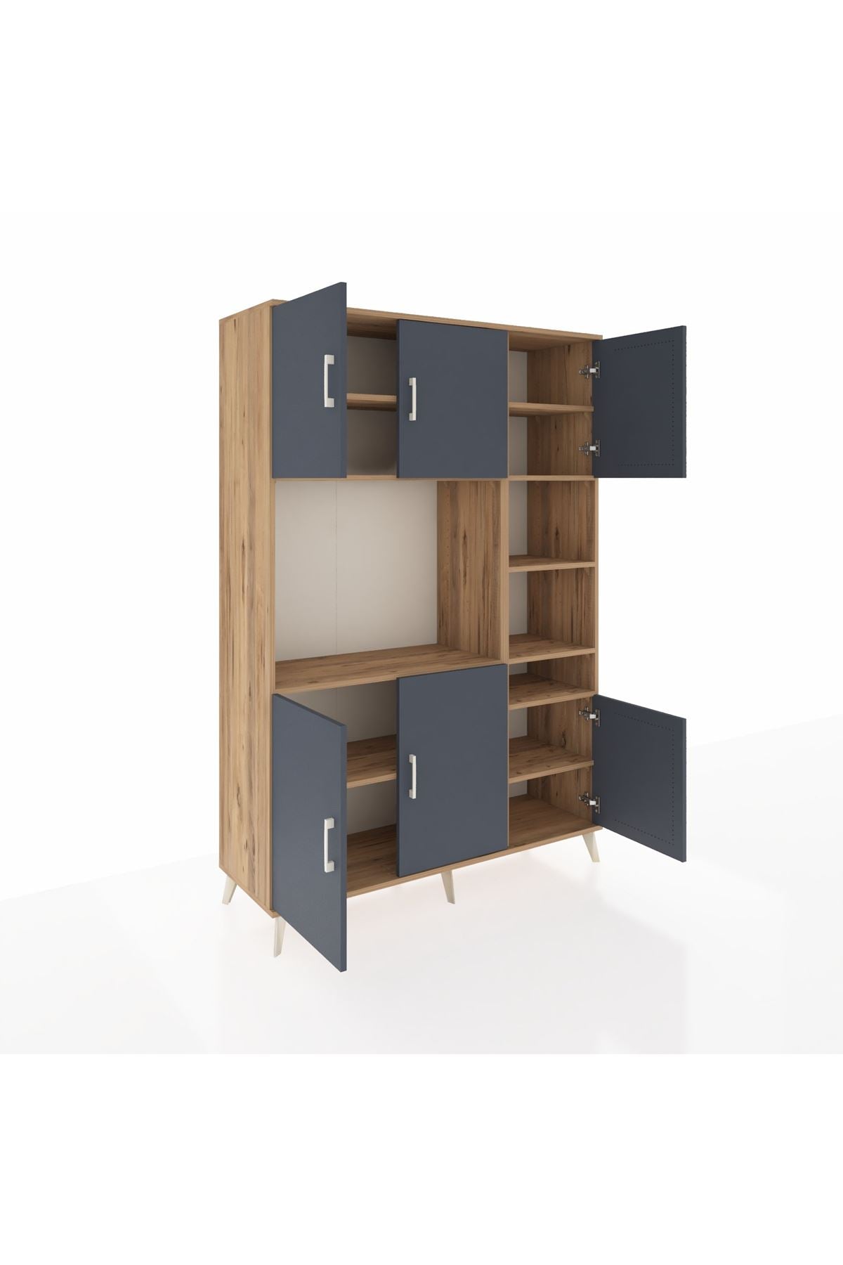 Hyperion Dolap 10 Raflı 6 Kapaklı 132x44x195 Çam-Antrasit/Çam