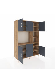 Hyperion Dolap 10 Raflı 6 Kapaklı 132x44x195 Çam-Antrasit/Çam