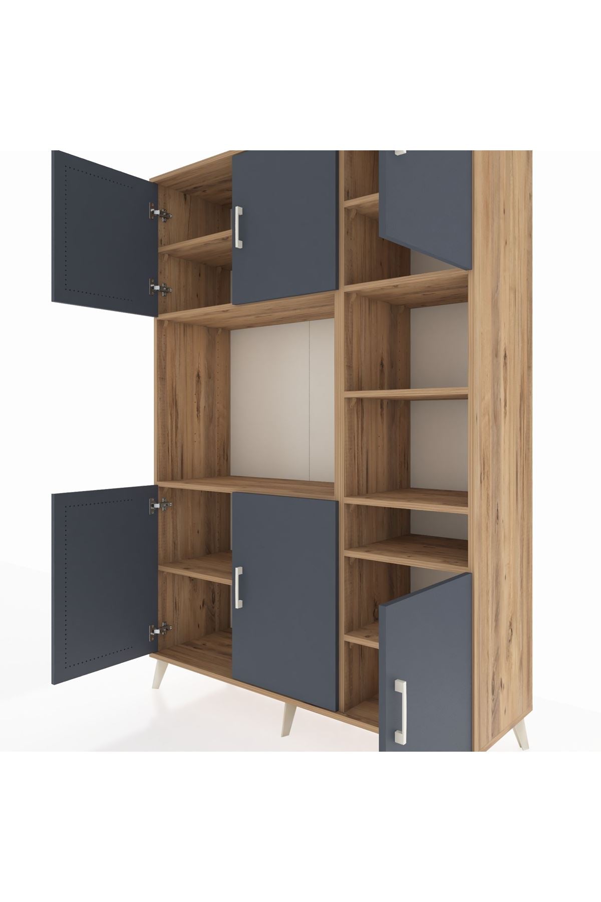 Hyperion Dolap 10 Raflı 6 Kapaklı 132x44x195 Çam-Antrasit/Çam