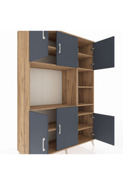 Hyperion Dolap 10 Raflı 6 Kapaklı 132x44x195 Çam-Antrasit/Çam