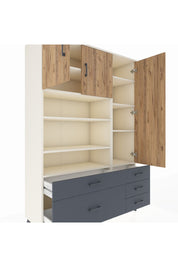 Hyperion Dolap 9 Raflı 5 Çekmeceli 3 Kapaklı 132x44x195 Aytaşı-Çam/Antrasit