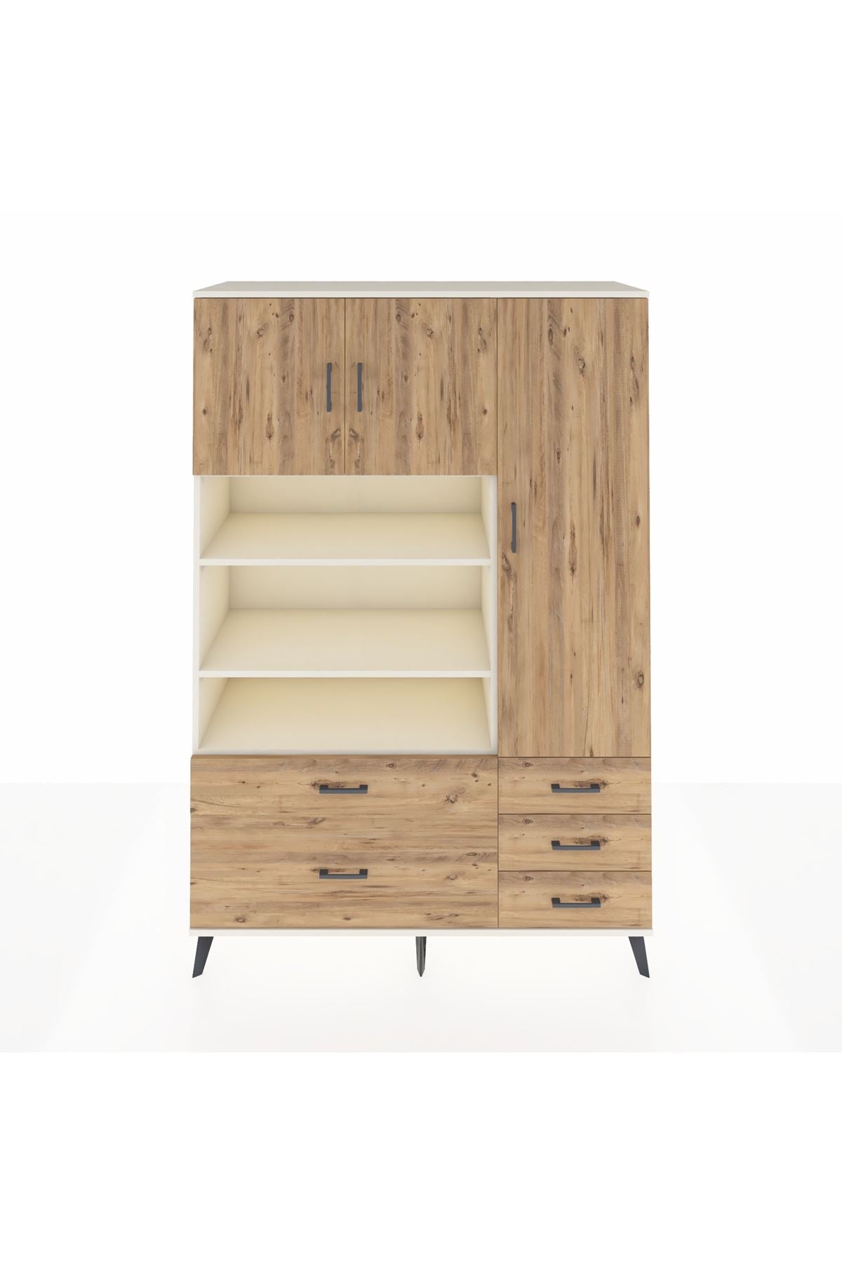 Hyperion Dolap 9 Raflı 5 Çekmeceli 3 Kapaklı 132x44x195 Aytaşı-Çam/Çam