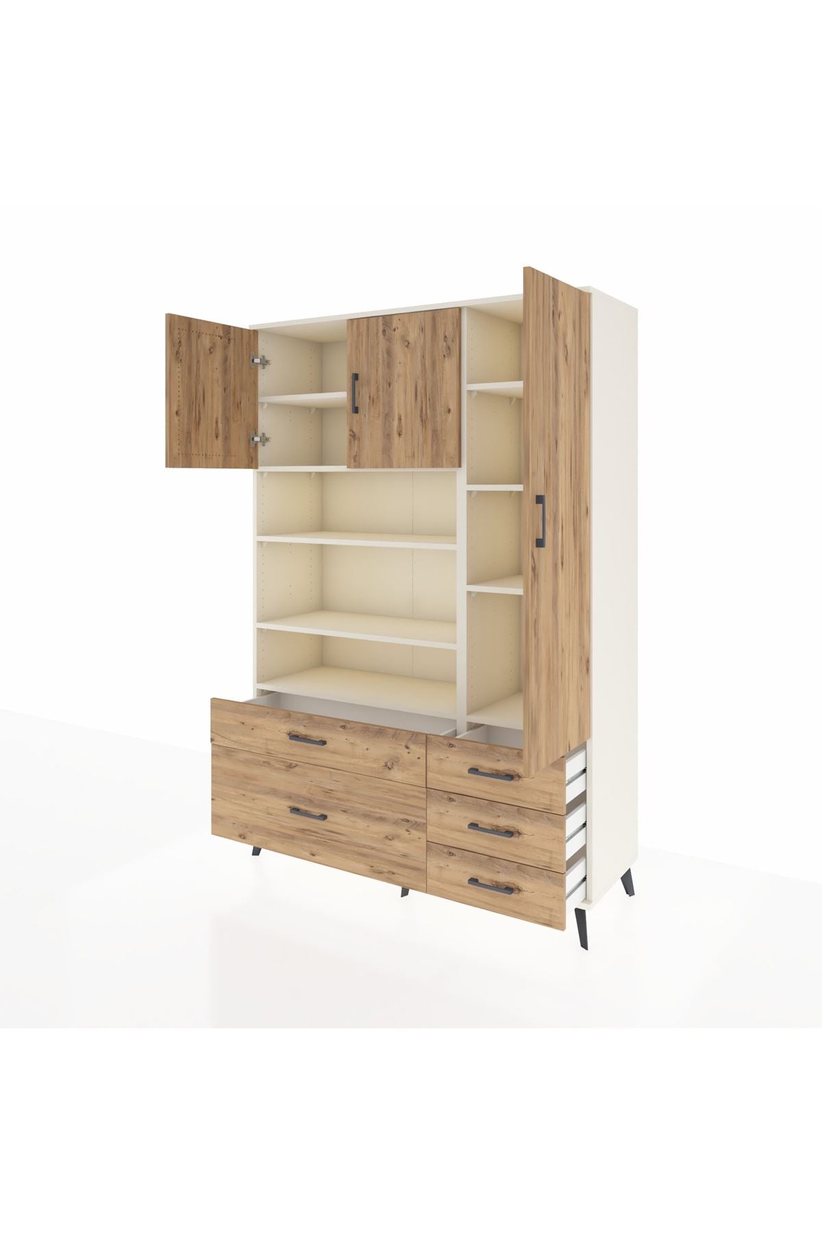 Hyperion Dolap 9 Raflı 5 Çekmeceli 3 Kapaklı 132x44x195 Aytaşı-Çam/Çam