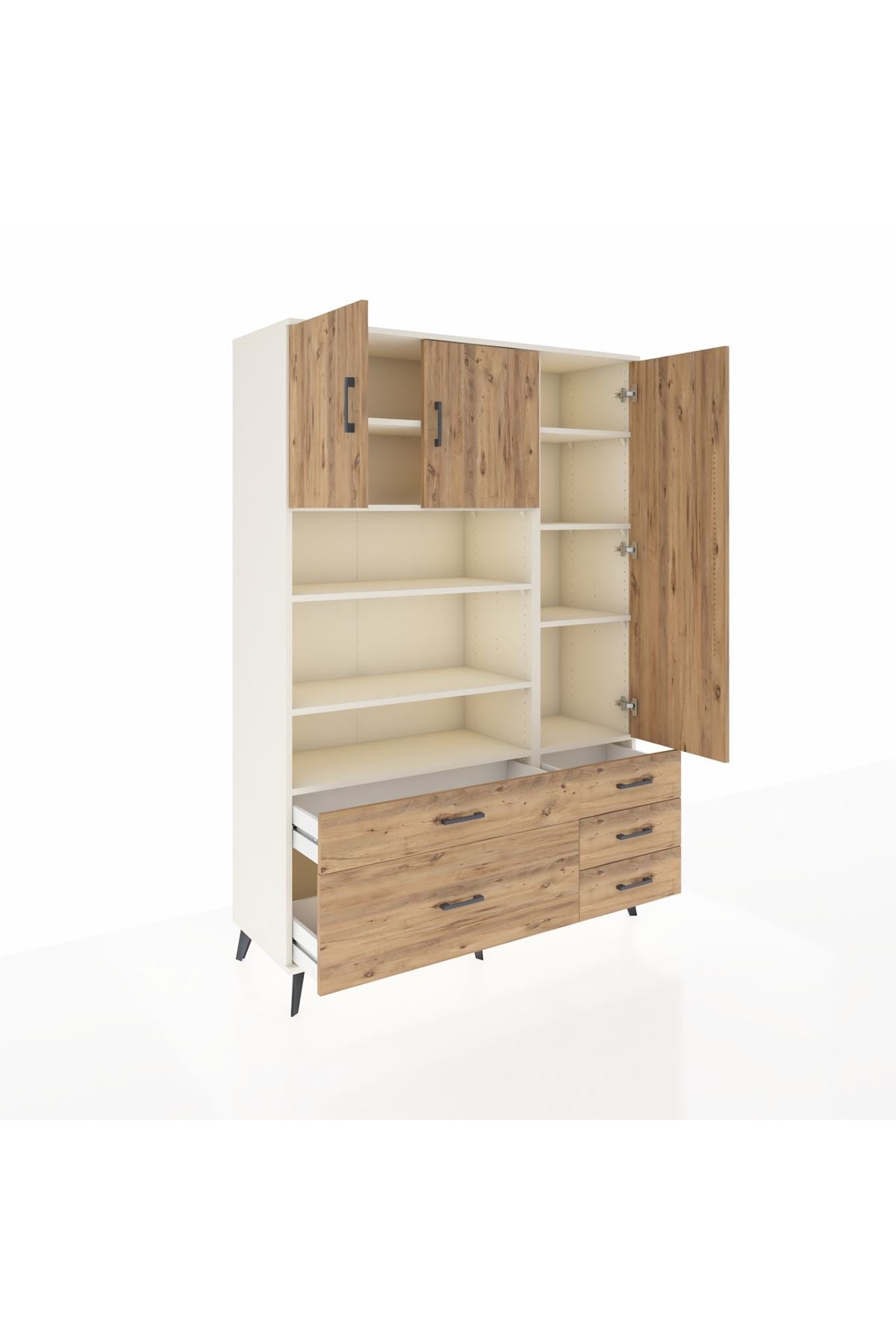 Hyperion Dolap 9 Raflı 5 Çekmeceli 3 Kapaklı 132x44x195 Aytaşı-Çam/Çam