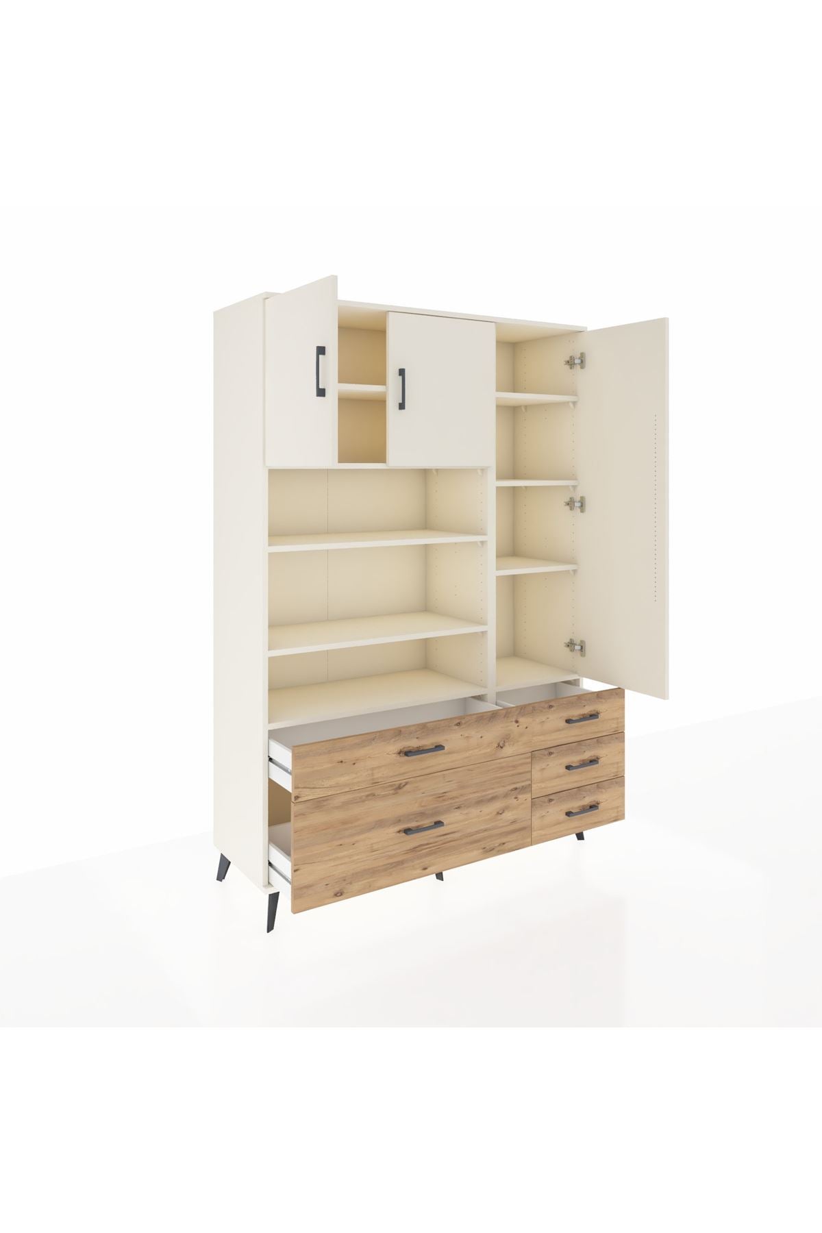 Hyperion Dolap 9 Raflı 5 Çekmeceli 3 Kapaklı 132x44x195 Aytaşı-Aytaşı/Çam