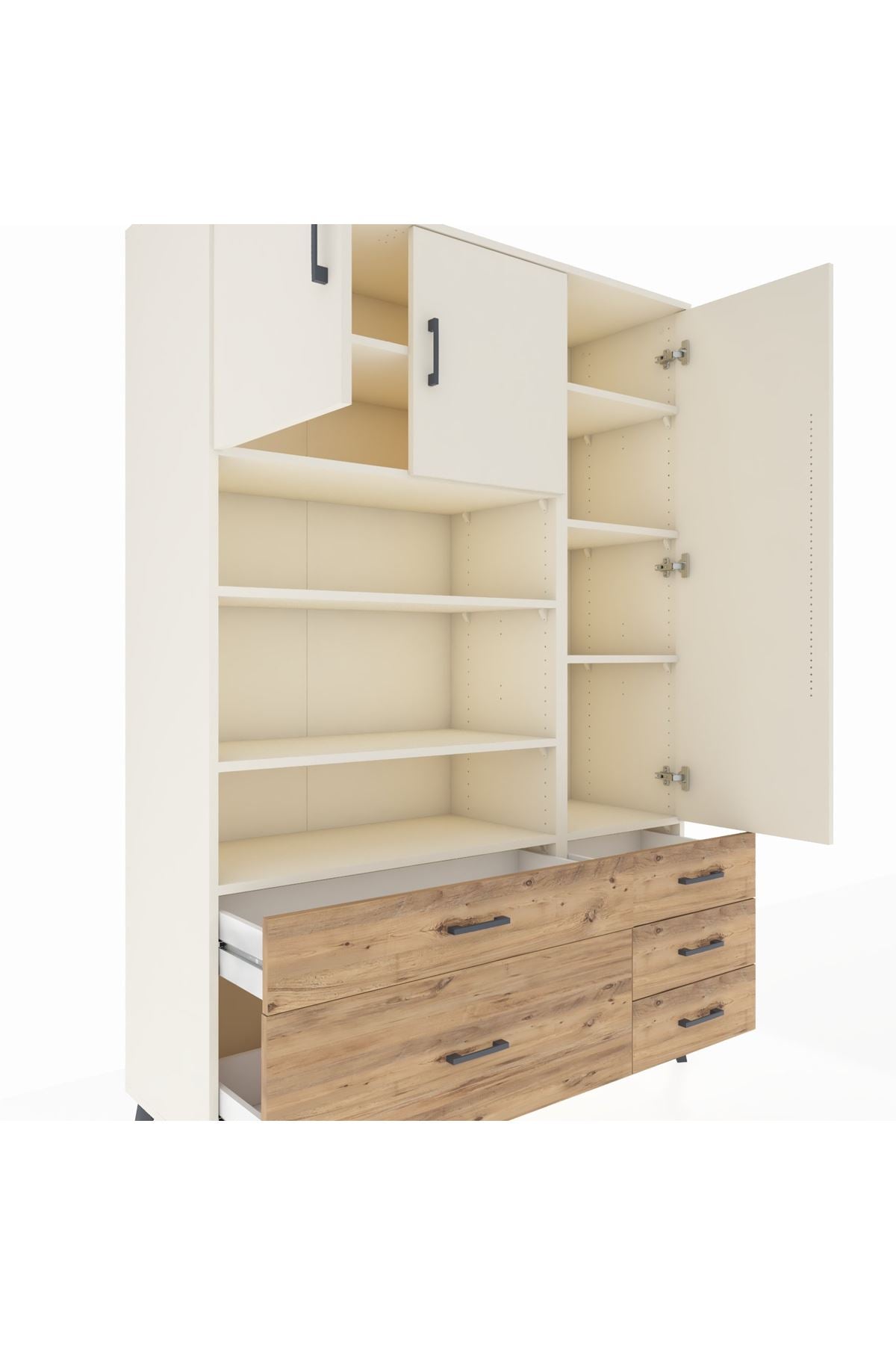 Hyperion Dolap 9 Raflı 5 Çekmeceli 3 Kapaklı 132x44x195 Aytaşı-Aytaşı/Çam