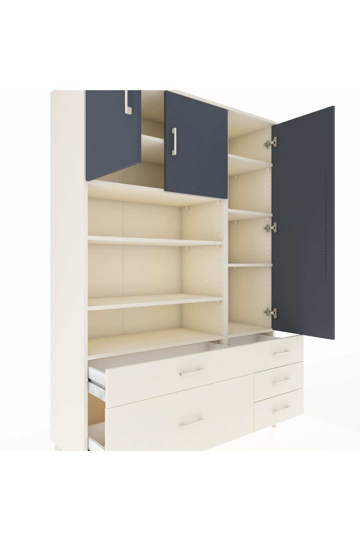 Hyperion Dolap 9 Raflı 5 Çekmeceli 3 Kapaklı 132x44x195 Aytaşı-Antrasit/Aytaşı