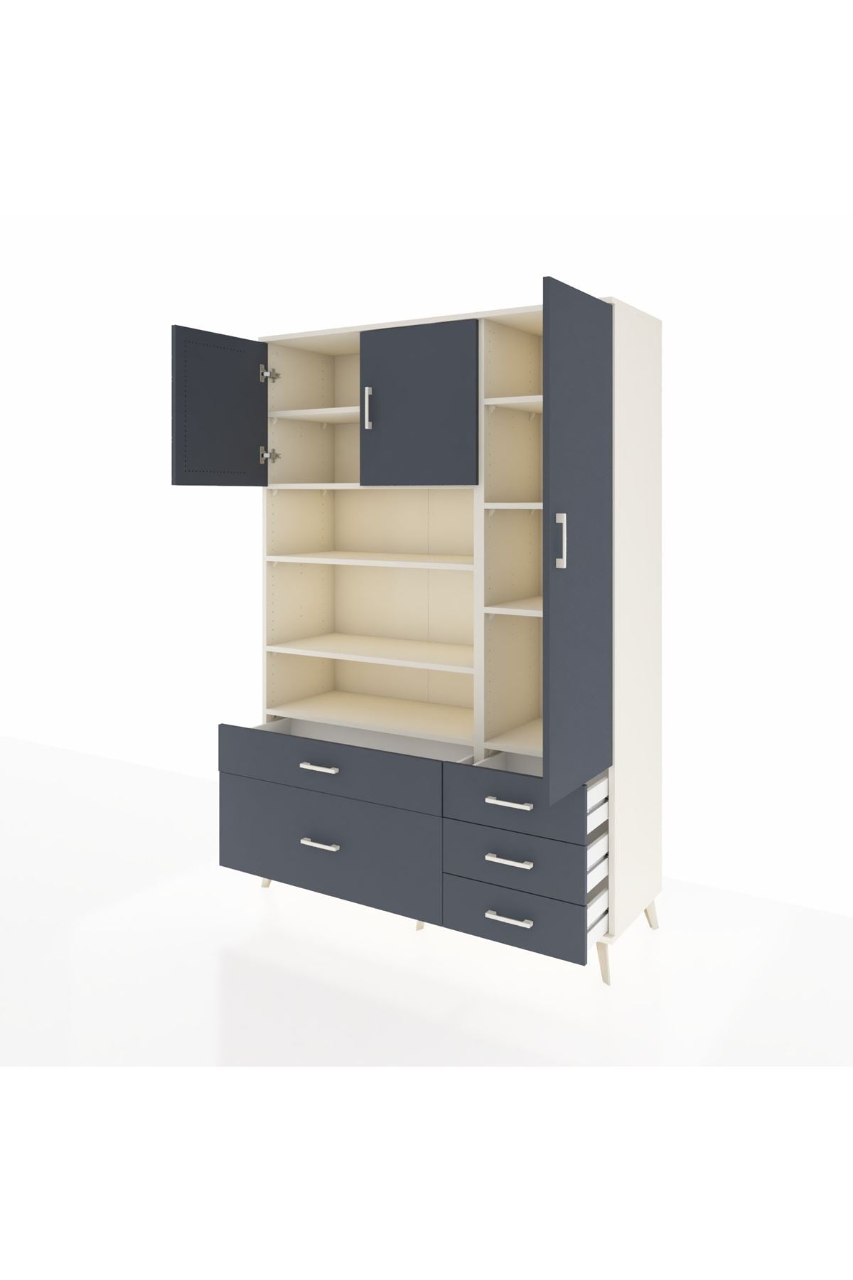 Hyperion Dolap 9 Raflı 5 Çekmeceli 3 Kapaklı 132x44x195 Aytaşı-Antrasit/Antrasit