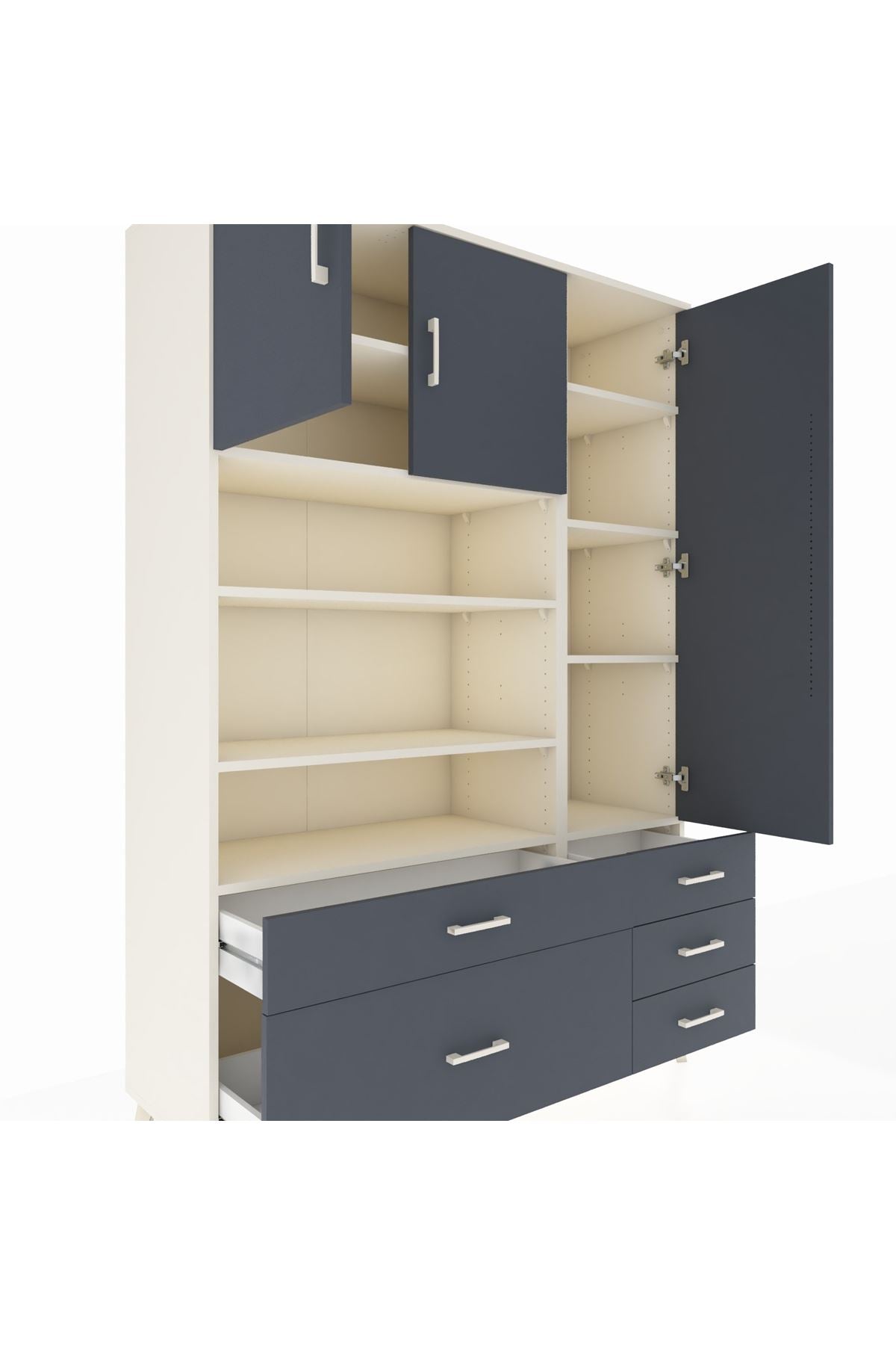 Hyperion Dolap 9 Raflı 5 Çekmeceli 3 Kapaklı 132x44x195 Aytaşı-Antrasit/Antrasit