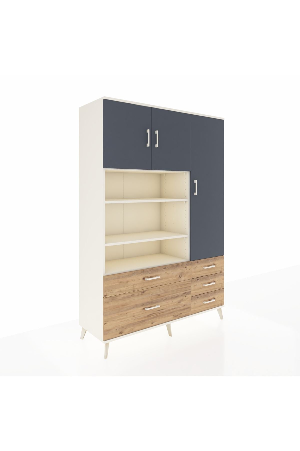 Hyperion Dolap 9 Raflı 5 Çekmeceli 3 Kapaklı 132x44x195 Aytaşı-Antrasit/Çam