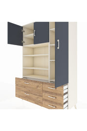 Hyperion Dolap 9 Raflı 5 Çekmeceli 3 Kapaklı 132x44x195 Aytaşı-Antrasit/Çam