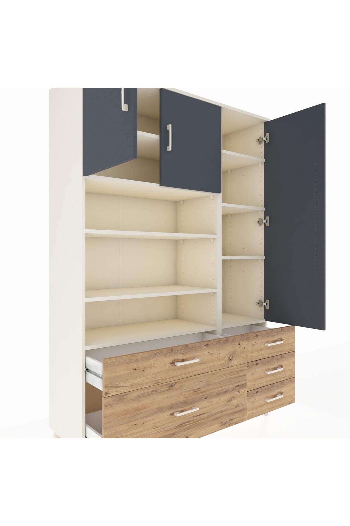 Hyperion Dolap 9 Raflı 5 Çekmeceli 3 Kapaklı 132x44x195 Aytaşı-Antrasit/Çam