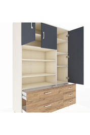 Hyperion Dolap 9 Raflı 5 Çekmeceli 3 Kapaklı 132x44x195 Aytaşı-Antrasit/Çam