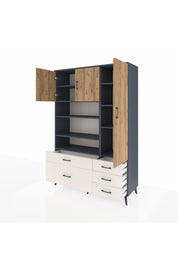 Hyperion Dolap 9 Raflı 5 Çekmeceli 3 Kapaklı 132x44x195 Antrasit-Çam/Aytaşı