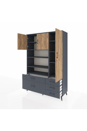 Hyperion Dolap 9 Raflı 5 Çekmeceli 3 Kapaklı 132x44x195 Antrasit-Çam/Antrasit