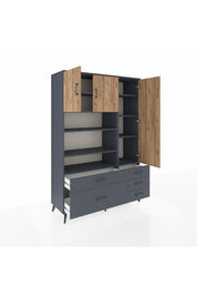 Hyperion Dolap 9 Raflı 5 Çekmeceli 3 Kapaklı 132x44x195 Antrasit-Çam/Antrasit