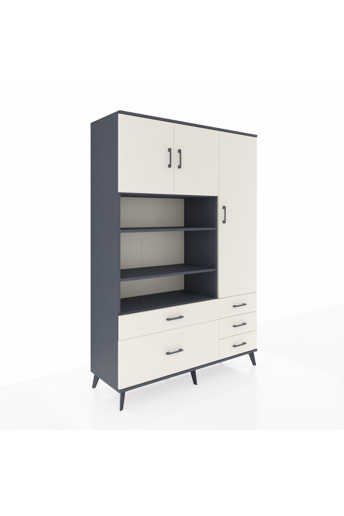Hyperion Dolap 9 Raflı 5 Çekmeceli 3 Kapaklı 132x44x195 Antrasit-Aytaşı/Aytaşı