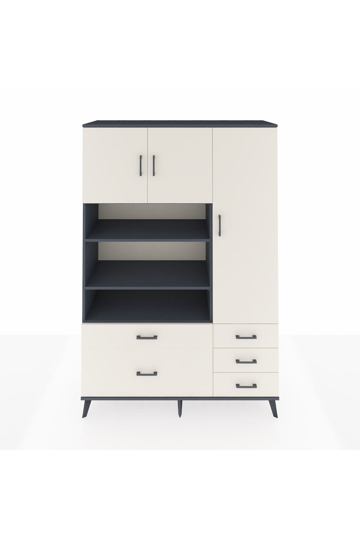 Hyperion Dolap 9 Raflı 5 Çekmeceli 3 Kapaklı 132x44x195 Antrasit-Aytaşı/Aytaşı