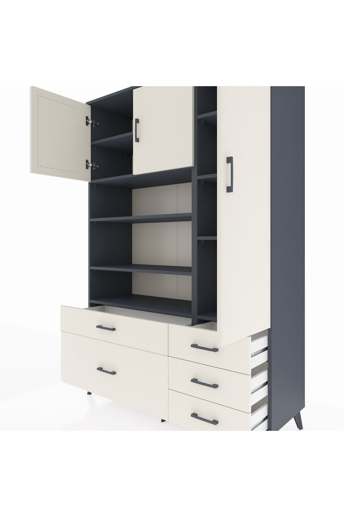 Hyperion Dolap 9 Raflı 5 Çekmeceli 3 Kapaklı 132x44x195 Antrasit-Aytaşı/Aytaşı