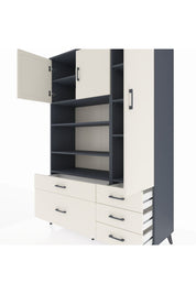 Hyperion Dolap 9 Raflı 5 Çekmeceli 3 Kapaklı 132x44x195 Antrasit-Aytaşı/Aytaşı