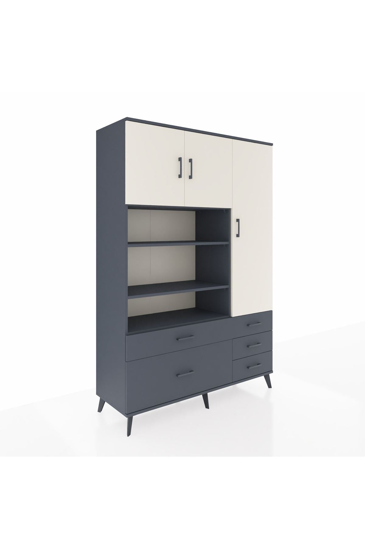 Hyperion Dolap 9 Raflı 5 Çekmeceli 3 Kapaklı 132x44x195 Antrasit-Aytaşı/Antrasit