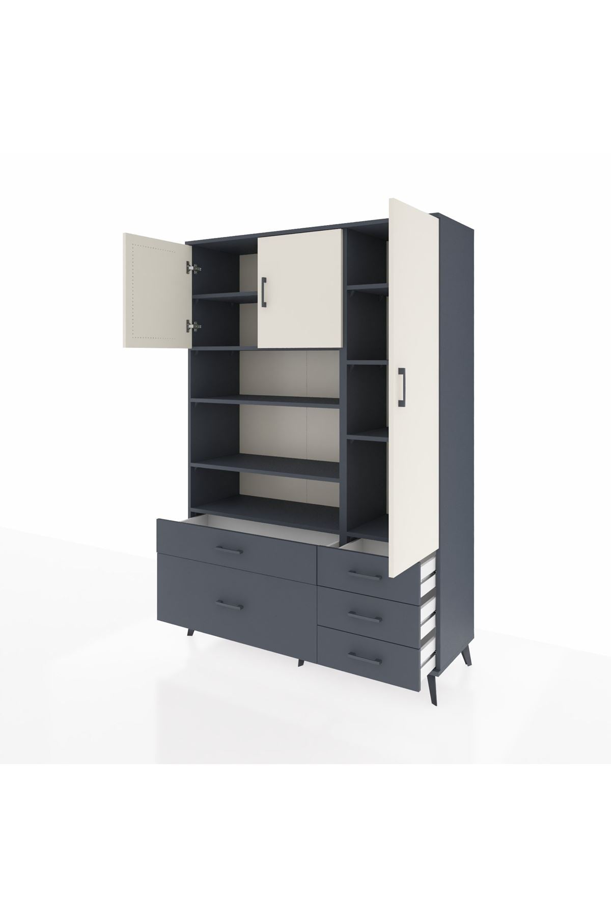 Hyperion Dolap 9 Raflı 5 Çekmeceli 3 Kapaklı 132x44x195 Antrasit-Aytaşı/Antrasit