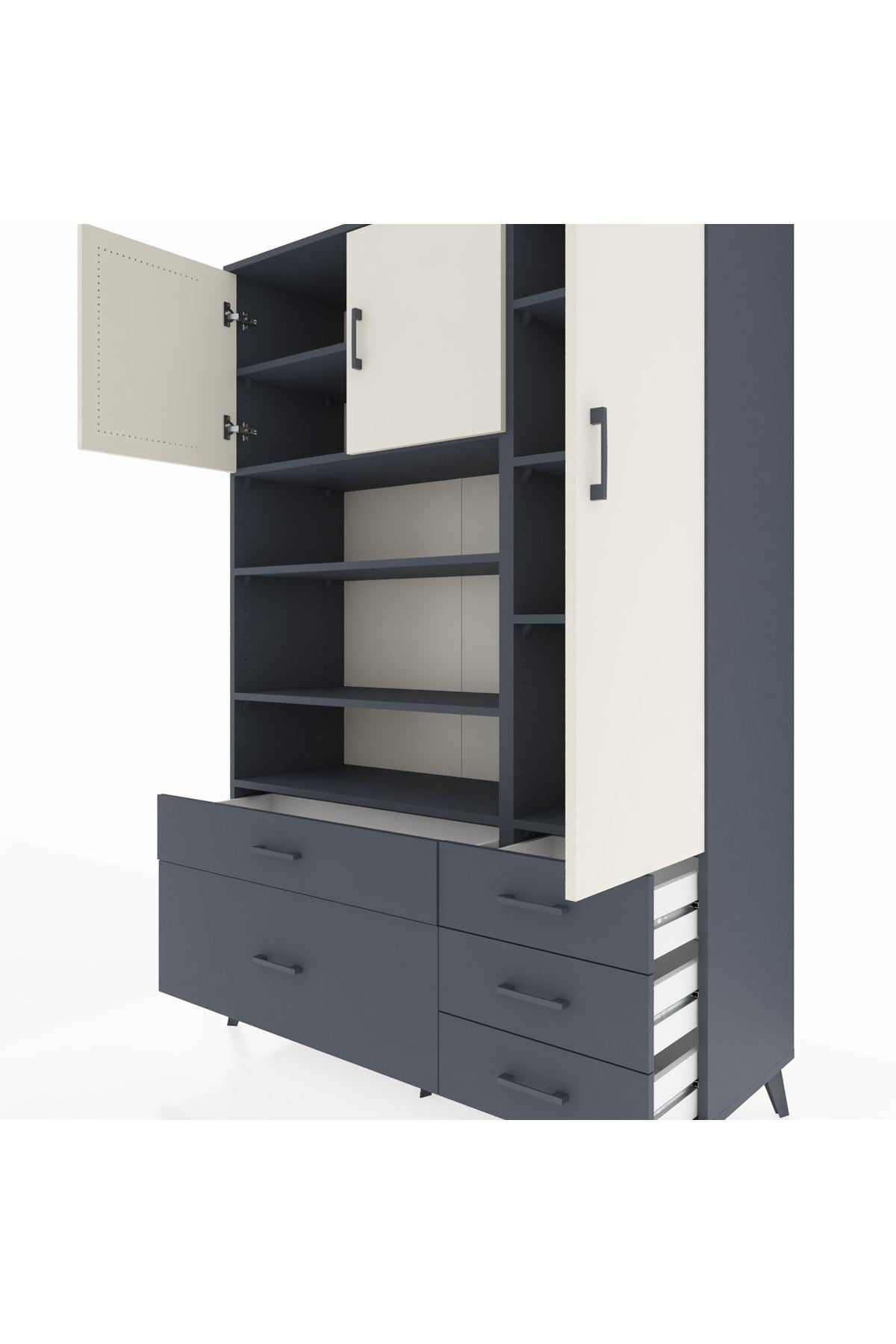 Hyperion Dolap 9 Raflı 5 Çekmeceli 3 Kapaklı 132x44x195 Antrasit-Aytaşı/Antrasit