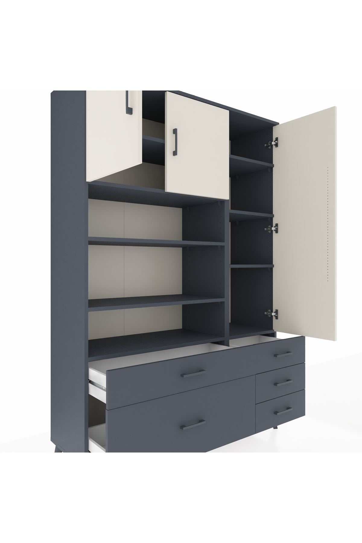 Hyperion Dolap 9 Raflı 5 Çekmeceli 3 Kapaklı 132x44x195 Antrasit-Aytaşı/Antrasit