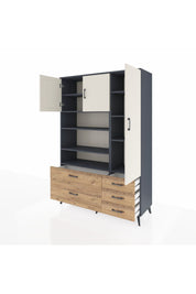 Hyperion Dolap 9 Raflı 5 Çekmeceli 3 Kapaklı 132x44x195 Antrasit-Aytaşı/Çam