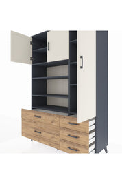 Hyperion Dolap 9 Raflı 5 Çekmeceli 3 Kapaklı 132x44x195 Antrasit-Aytaşı/Çam