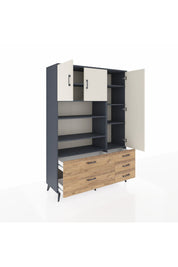 Hyperion Dolap 9 Raflı 5 Çekmeceli 3 Kapaklı 132x44x195 Antrasit-Aytaşı/Çam