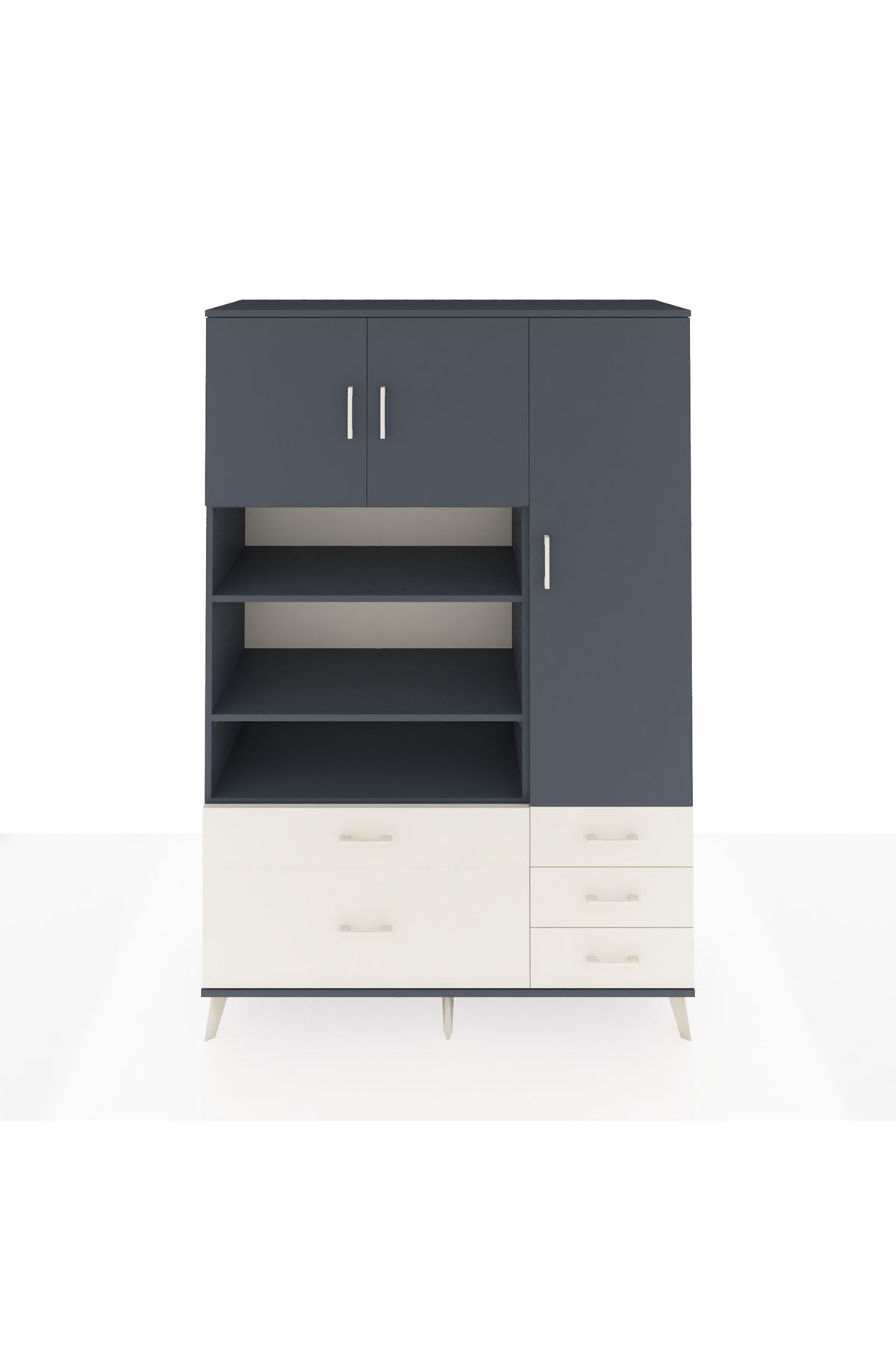 Hyperion Dolap 9 Raflı 5 Çekmeceli 3 Kapaklı 132x44x195 Antrasit-Antrasit/Aytaşı