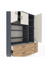 Hyperion Dolap 9 Raflı 5 Çekmeceli 3 Kapaklı 132x44x195 Antrasit-Aytaşı/Çam