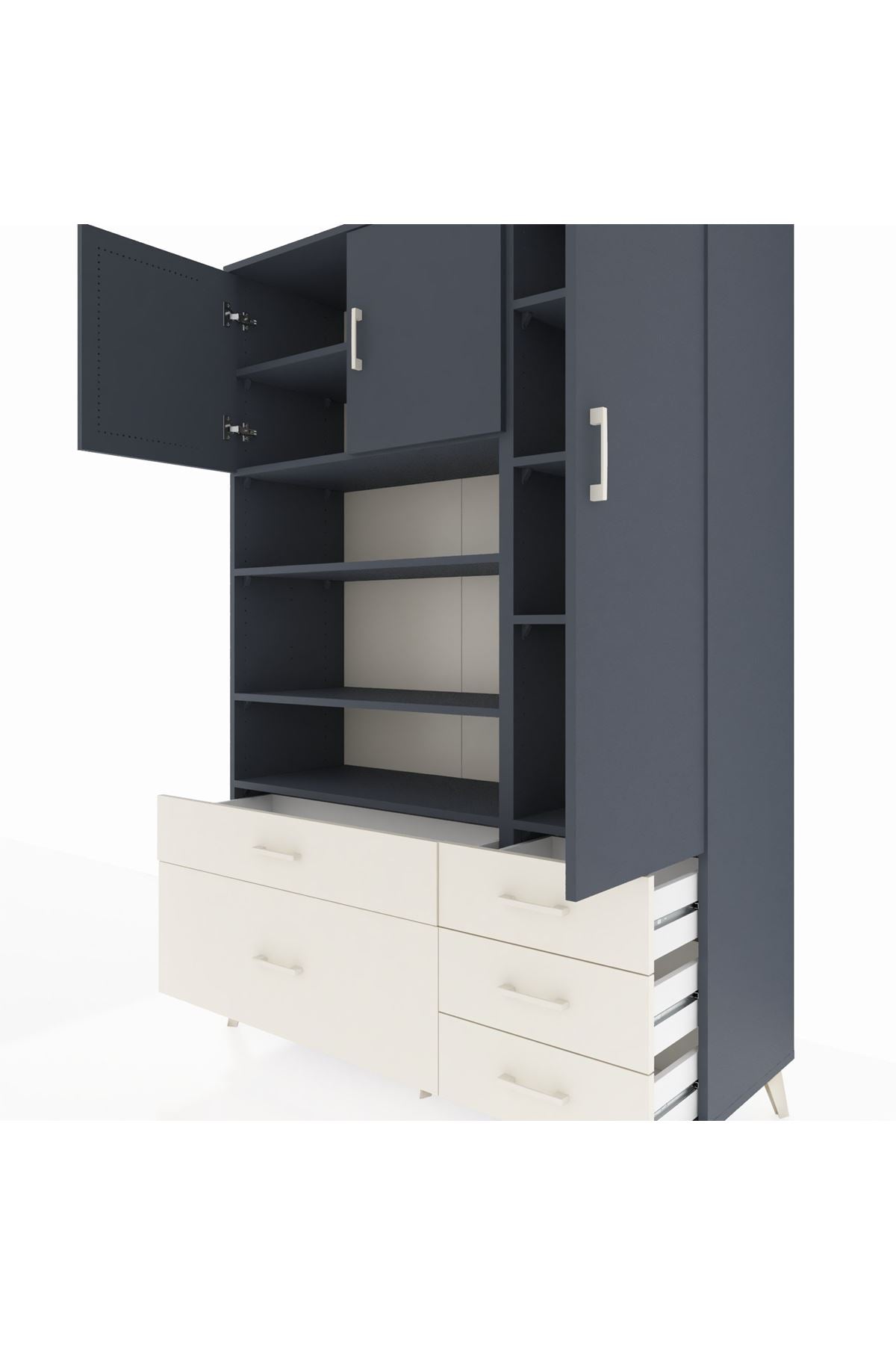 Hyperion Dolap 9 Raflı 5 Çekmeceli 3 Kapaklı 132x44x195 Antrasit-Antrasit/Aytaşı