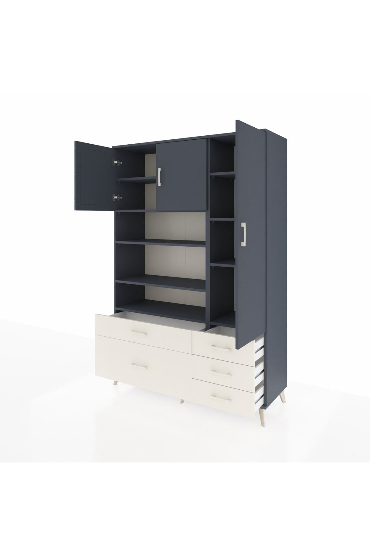 Hyperion Dolap 9 Raflı 5 Çekmeceli 3 Kapaklı 132x44x195 Antrasit-Antrasit/Aytaşı