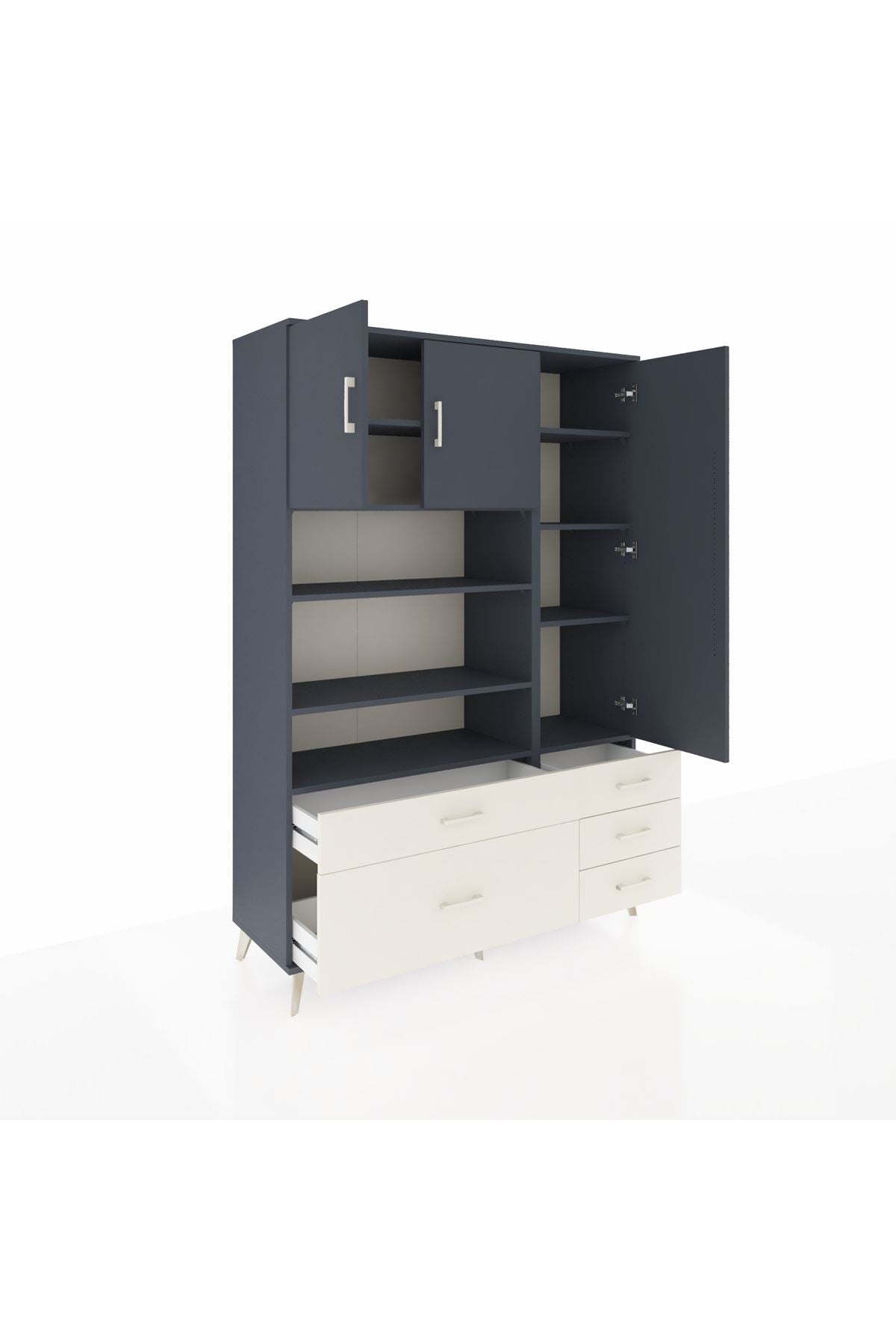 Hyperion Dolap 9 Raflı 5 Çekmeceli 3 Kapaklı 132x44x195 Antrasit-Antrasit/Aytaşı