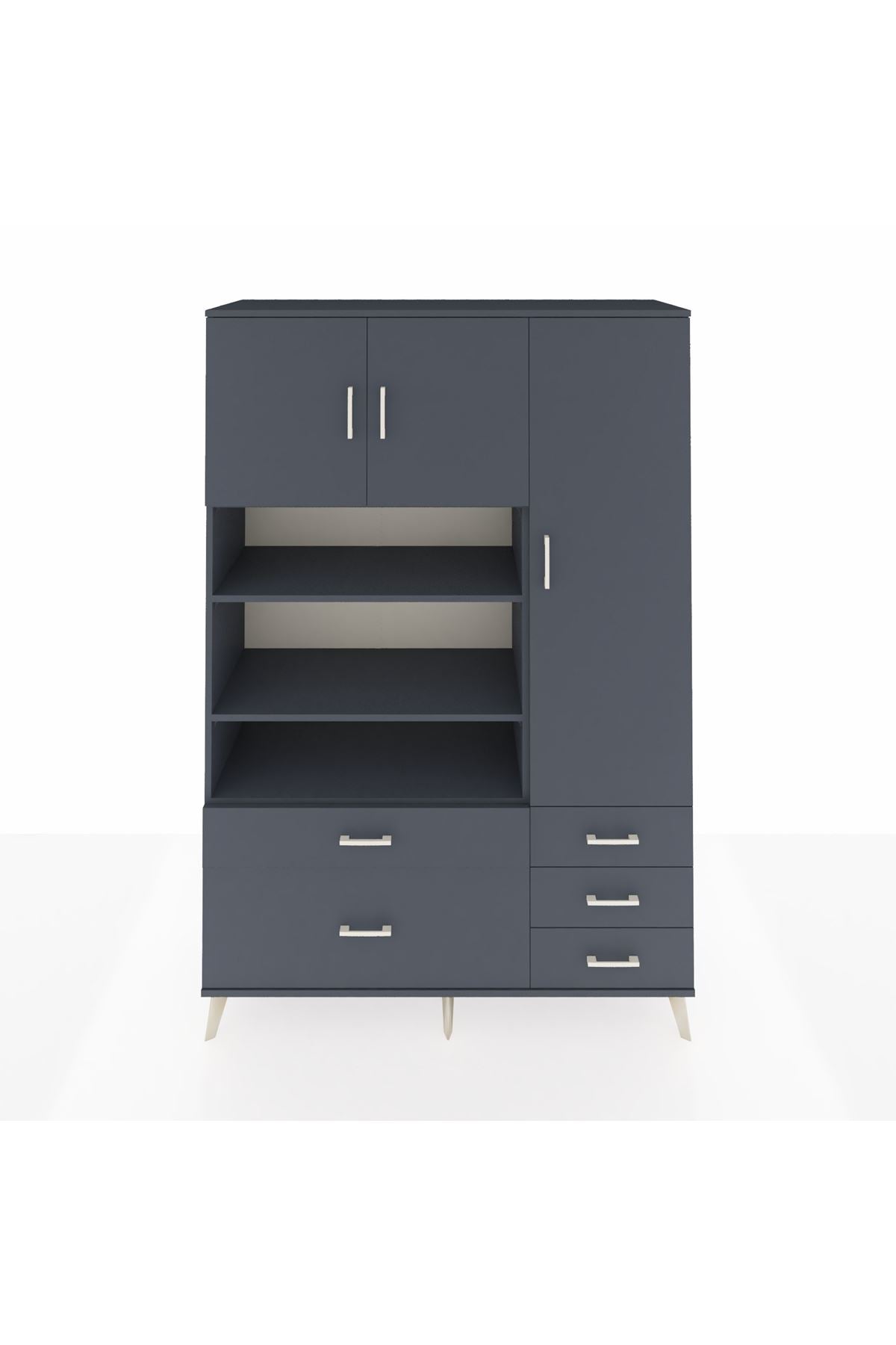 Hyperion Dolap 9 Raflı 5 Çekmeceli 3 Kapaklı 132x44x195 Antrasit-Antrasit/Antrasit